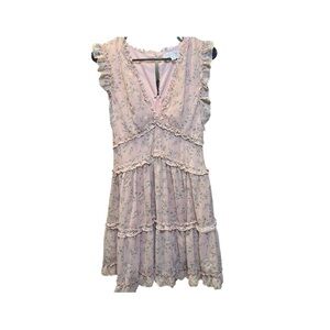 She + Sky Floral Ruffle Tiered Mini Dress Pink Size M